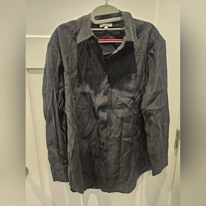 Gianni Bini Black Lyocell Blouse Size S Button Down Long Sleeve Lightweight Top